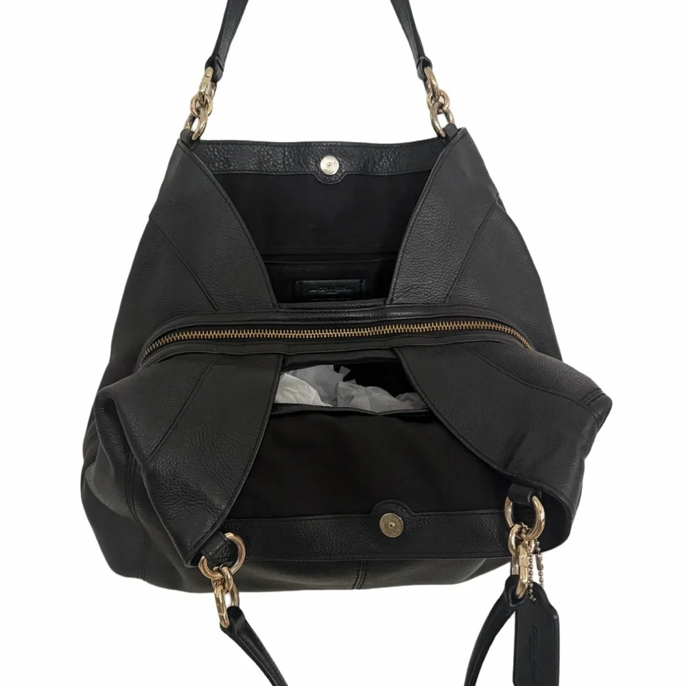 Coach Large Lexy Black Leather Shoulder Bag with Gold Hardware - Picture 3 of 9